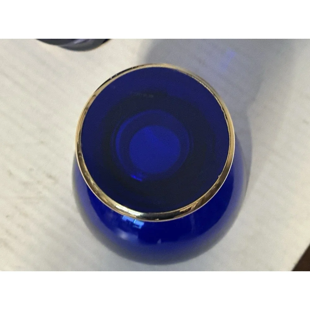 Irena Poland 24% Lead Crystal Cobalt Blue Gold Hand Cut Container Candy Dish Lid